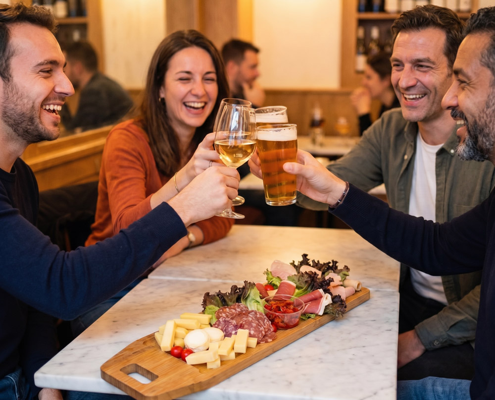 Amis dans le bar qui trinquent